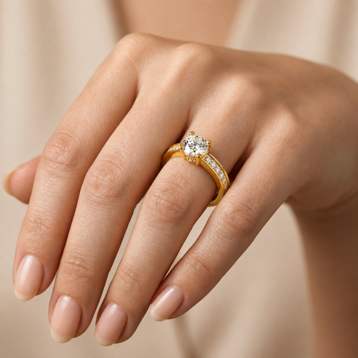 Round Solitaire Side Accents  Diamond Ring