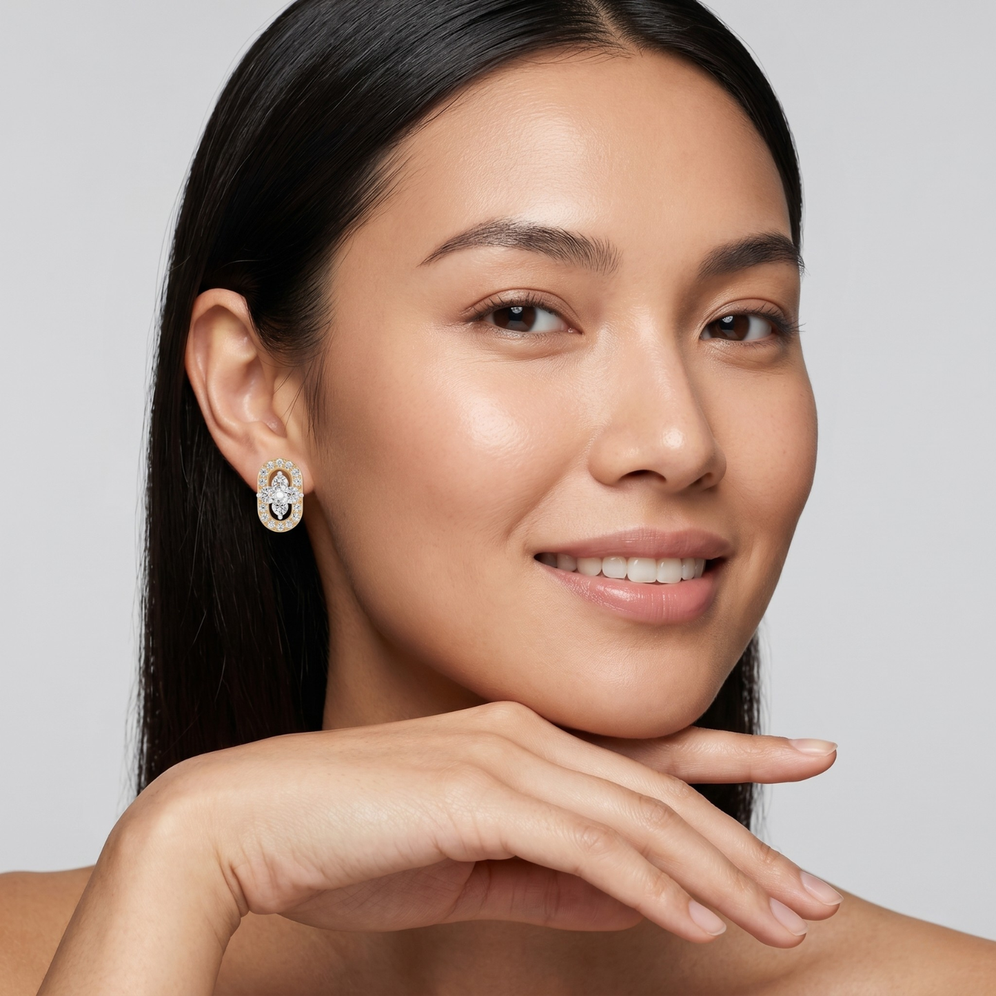 Modern Diamond Floral Center Round Studs