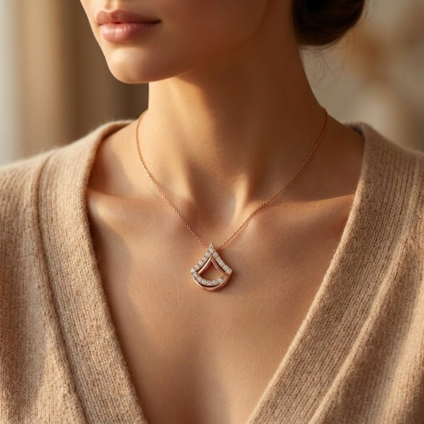 Geometric Fan-Motif Diamond Necklace