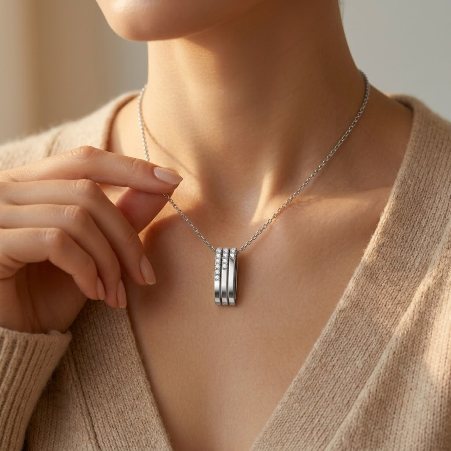 Triple Bar Pavé Diamond Drop Necklace