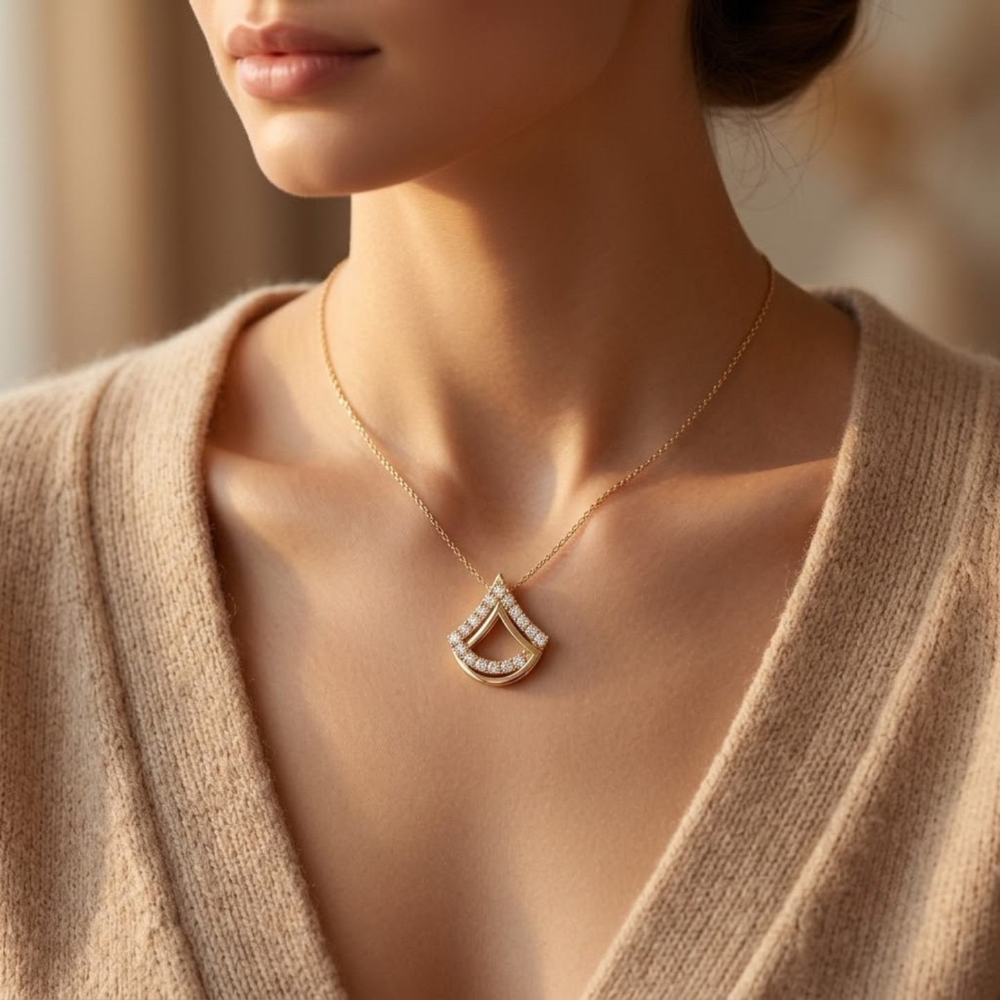 Geometric Fan-Motif Diamond Necklace