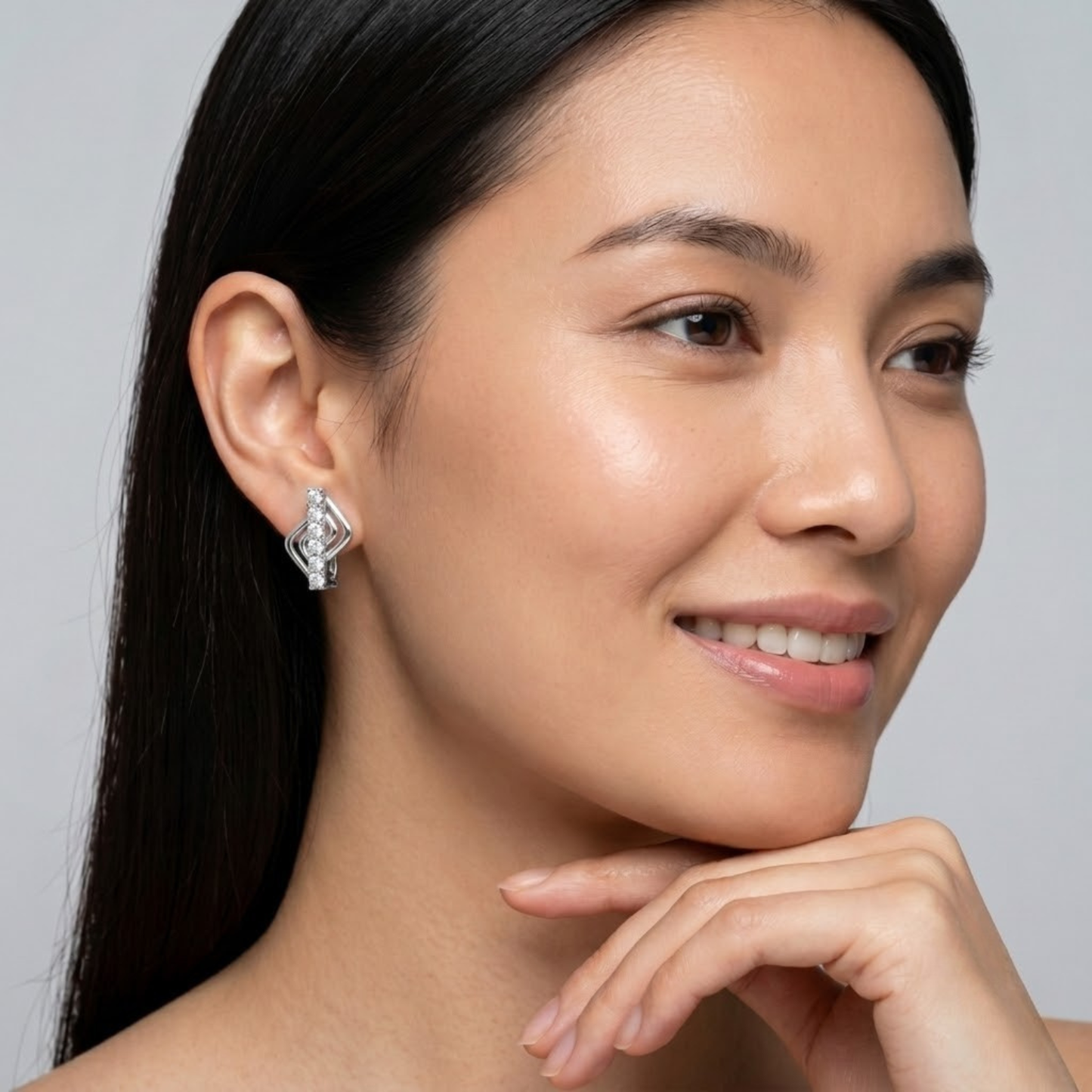 Round Layered Pave Row Stud Earrings