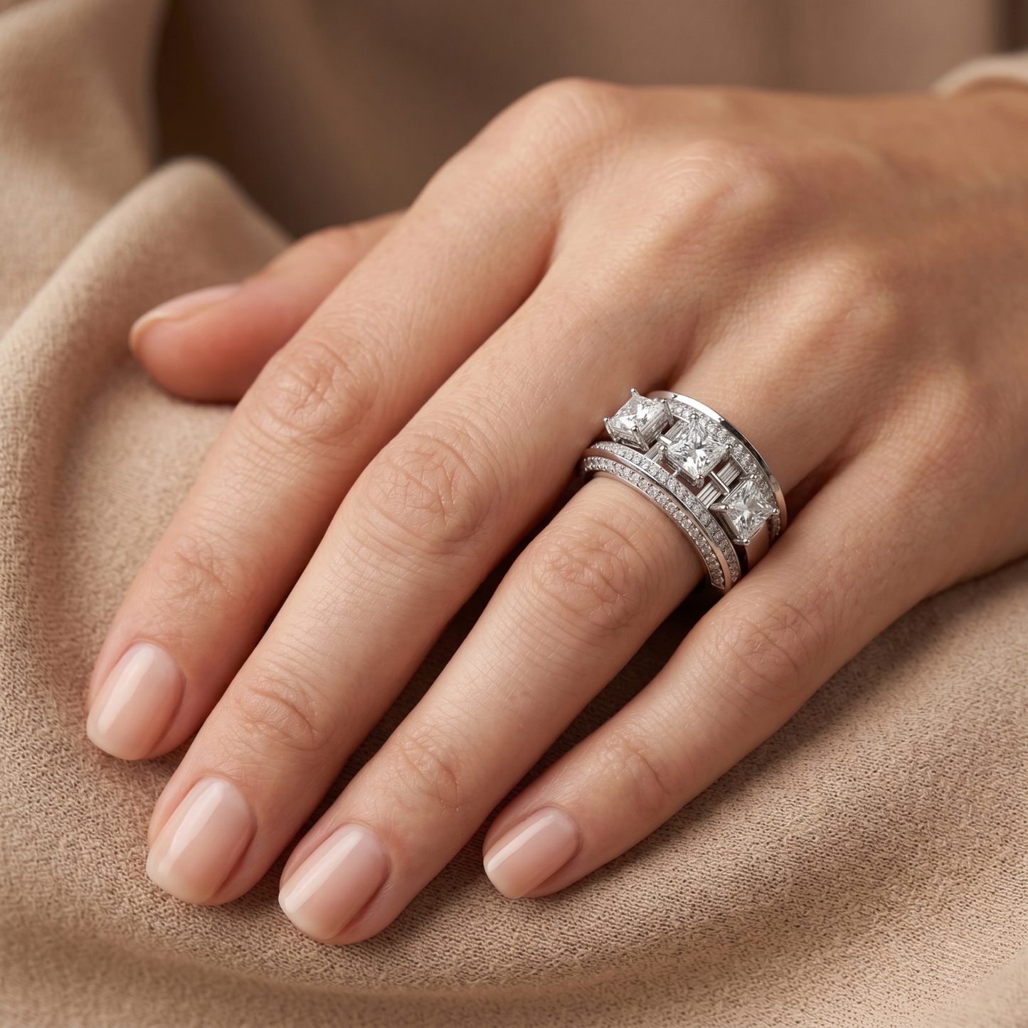 Vintage Milgrain Three Stone Diamond Ring