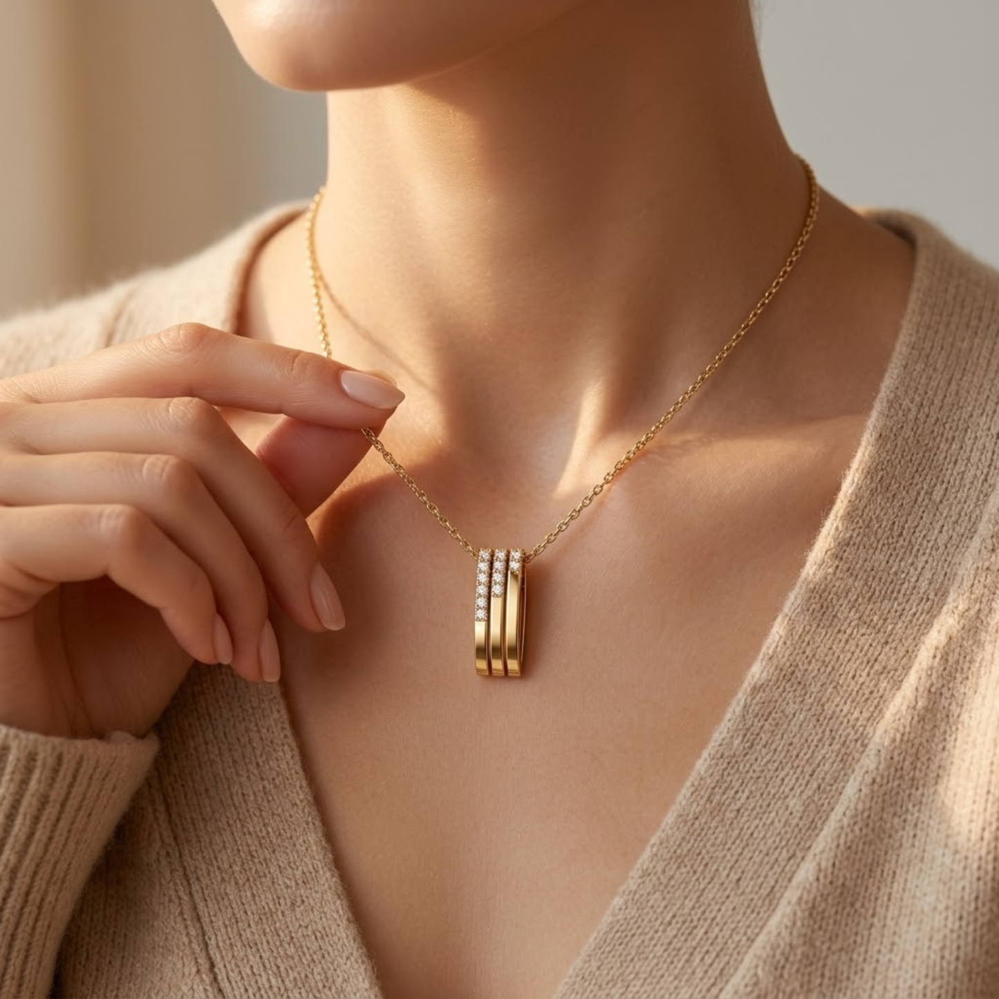 Triple Bar Pavé Diamond Drop Necklace