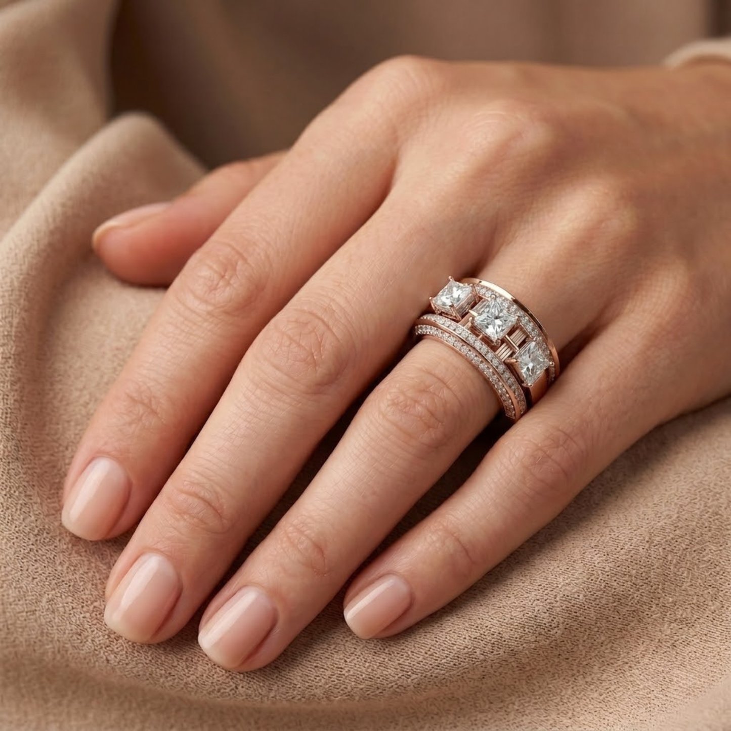 Vintage Milgrain Three Stone Diamond Ring