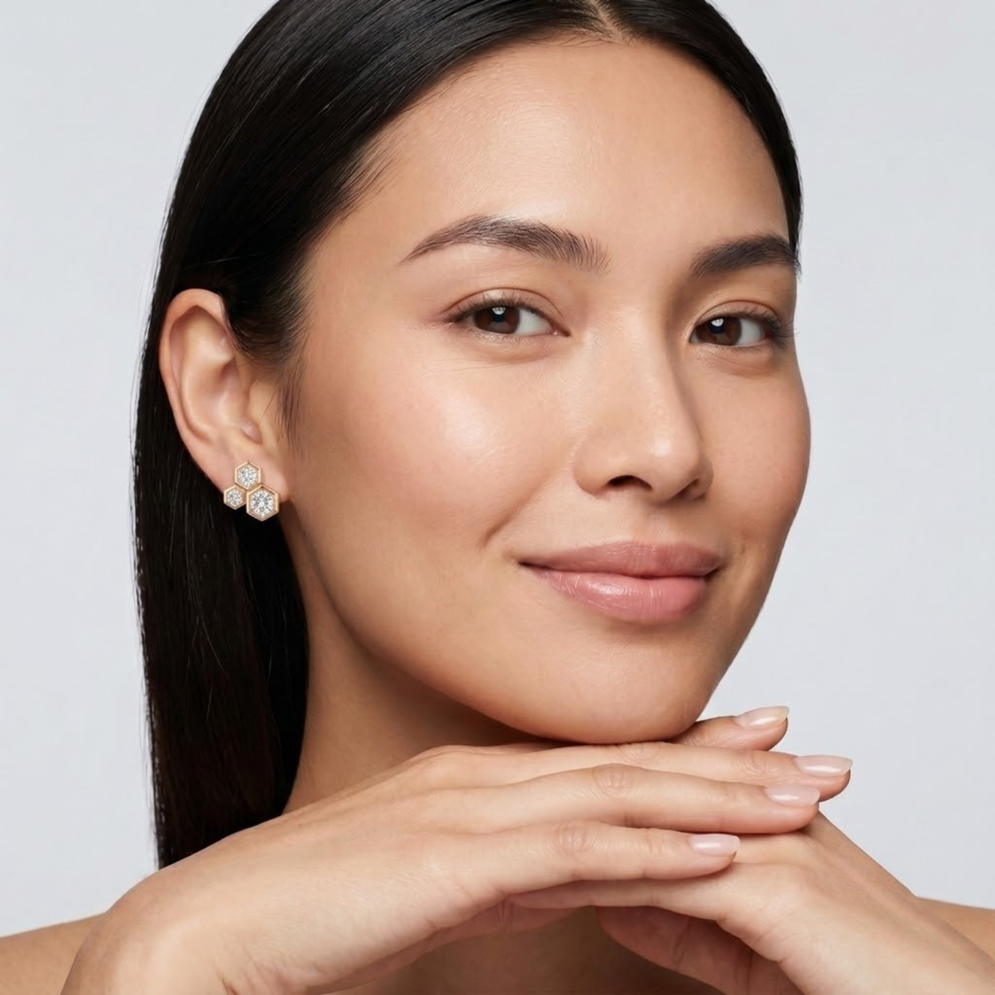 Hexagon Bezel Diamond Cluster Studs