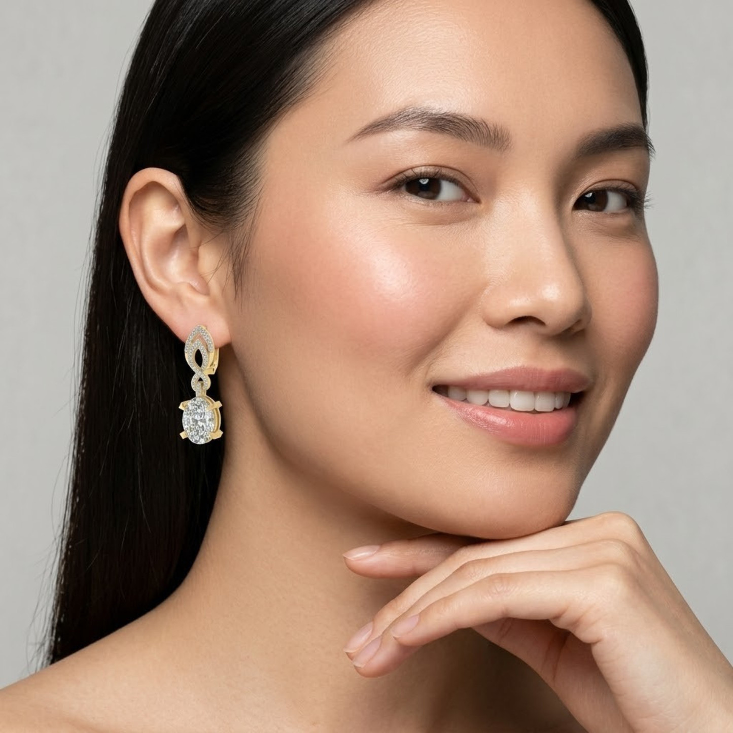 Solitaire Oval Diamond Dangle Earrings