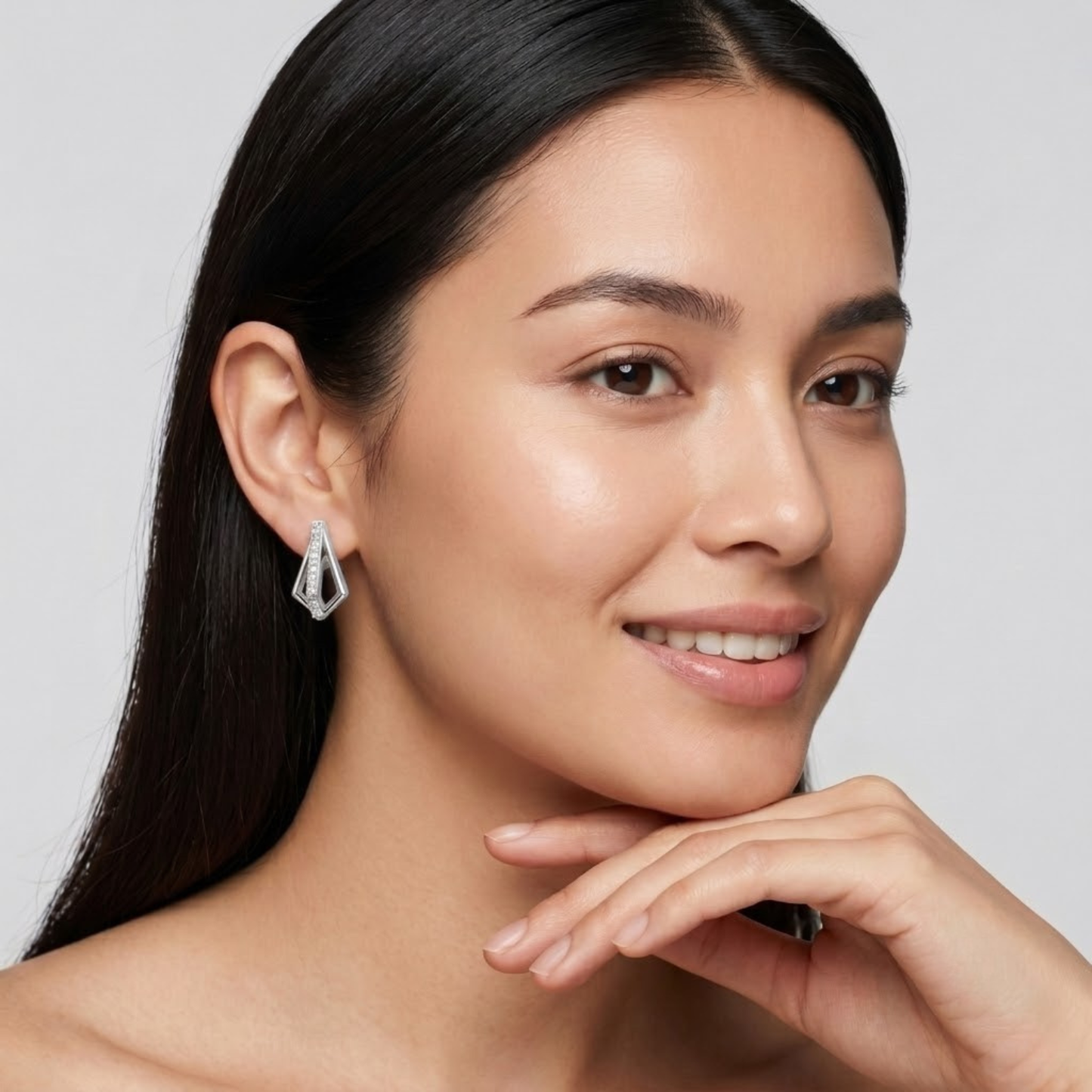 Modern Open Kite Diamond Stud Earrings