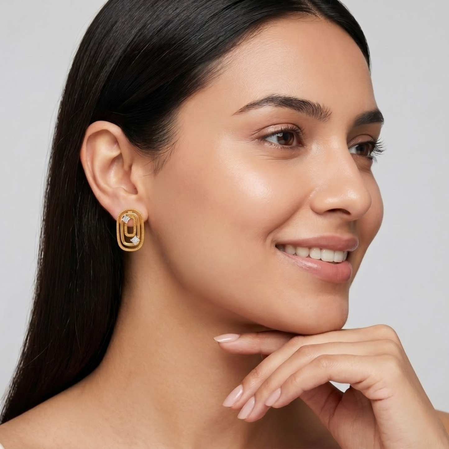Textured Double Oval Shape Diamond Accent Earrings