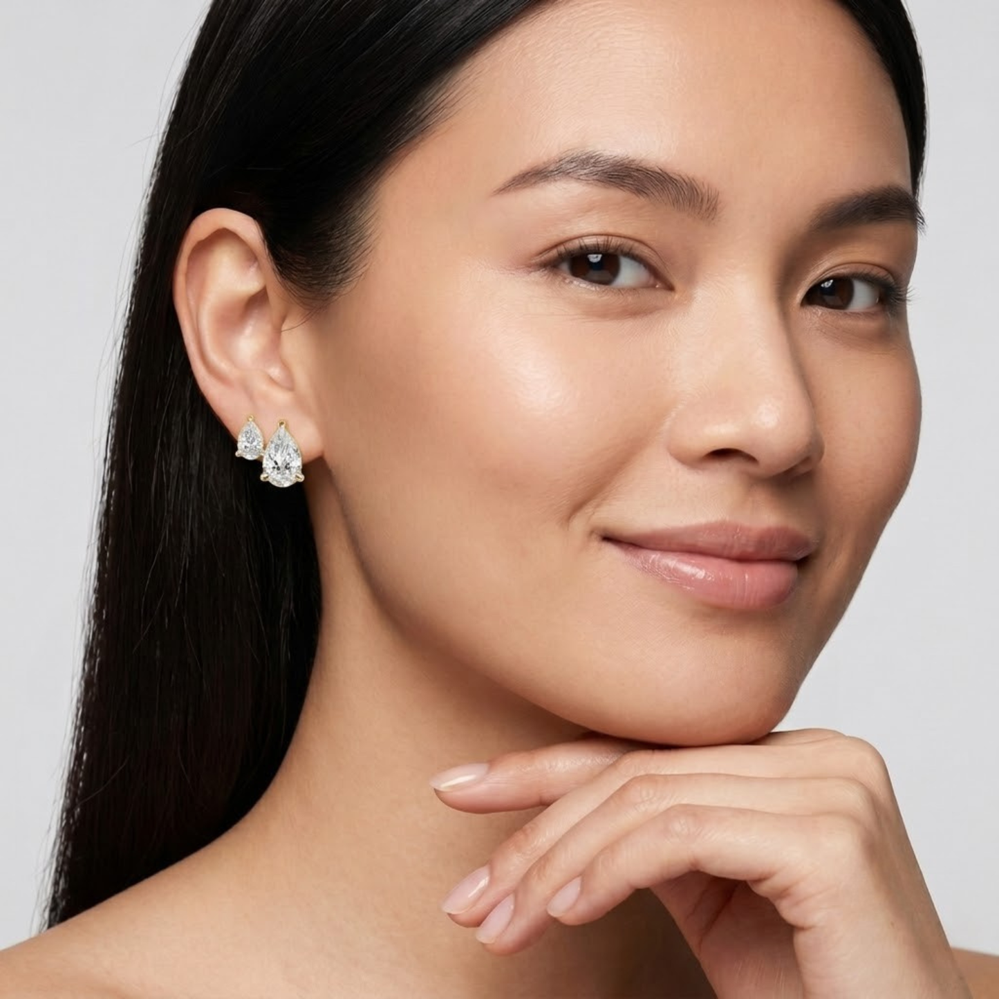 Dual Pear-Cut Diamond Stud Earrings