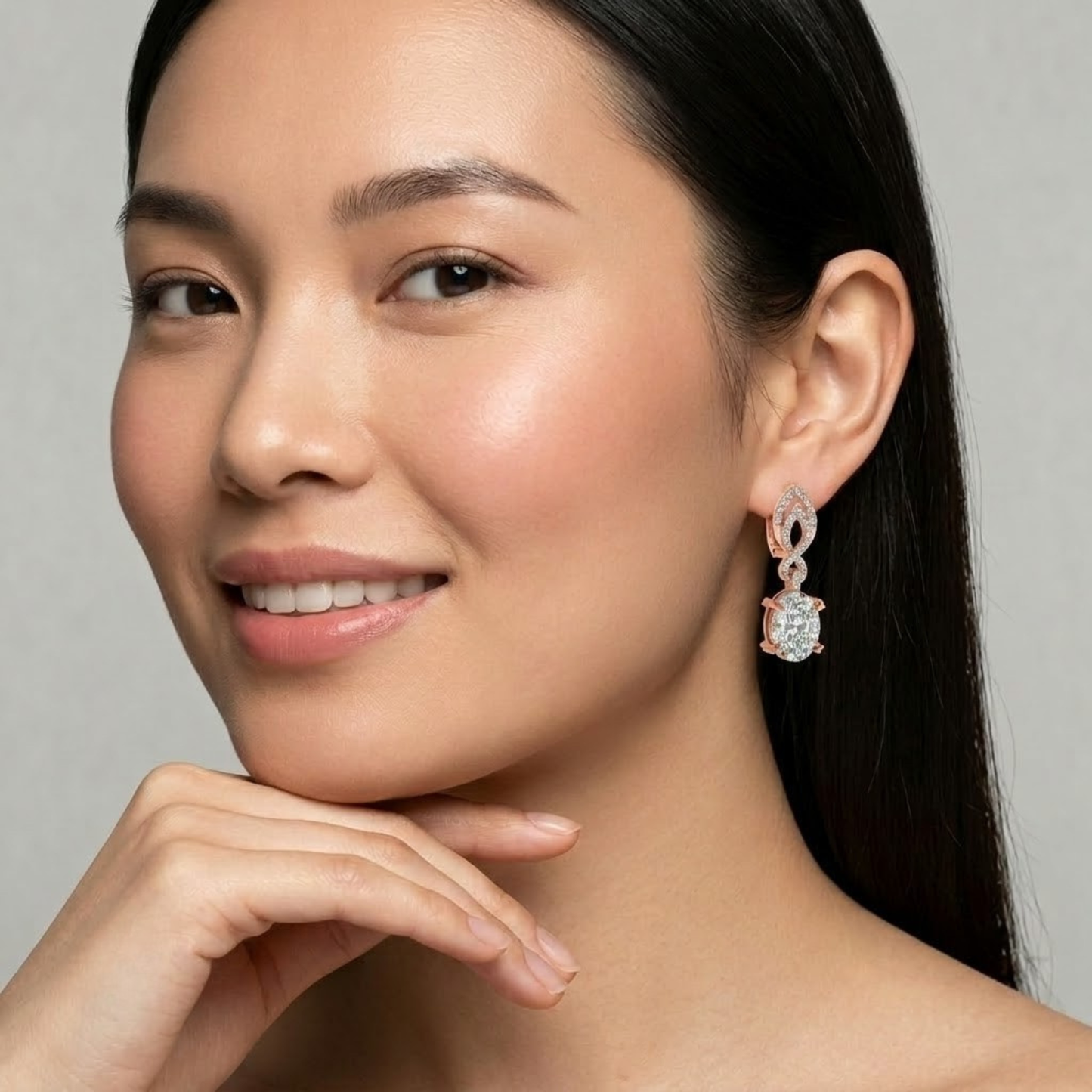 Solitaire Oval Diamond Dangle Earrings