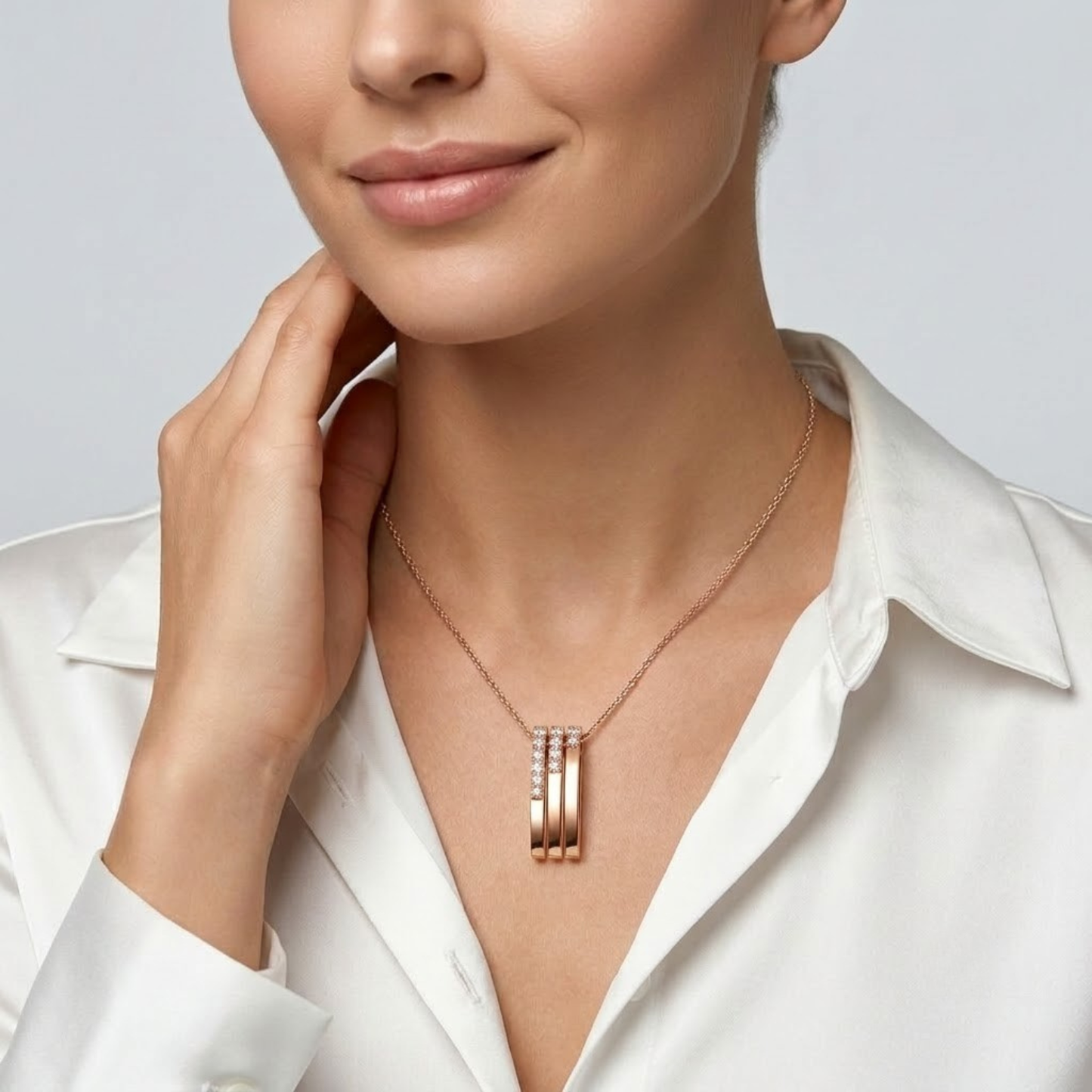 Triple Bar Pavé Diamond Drop Necklace