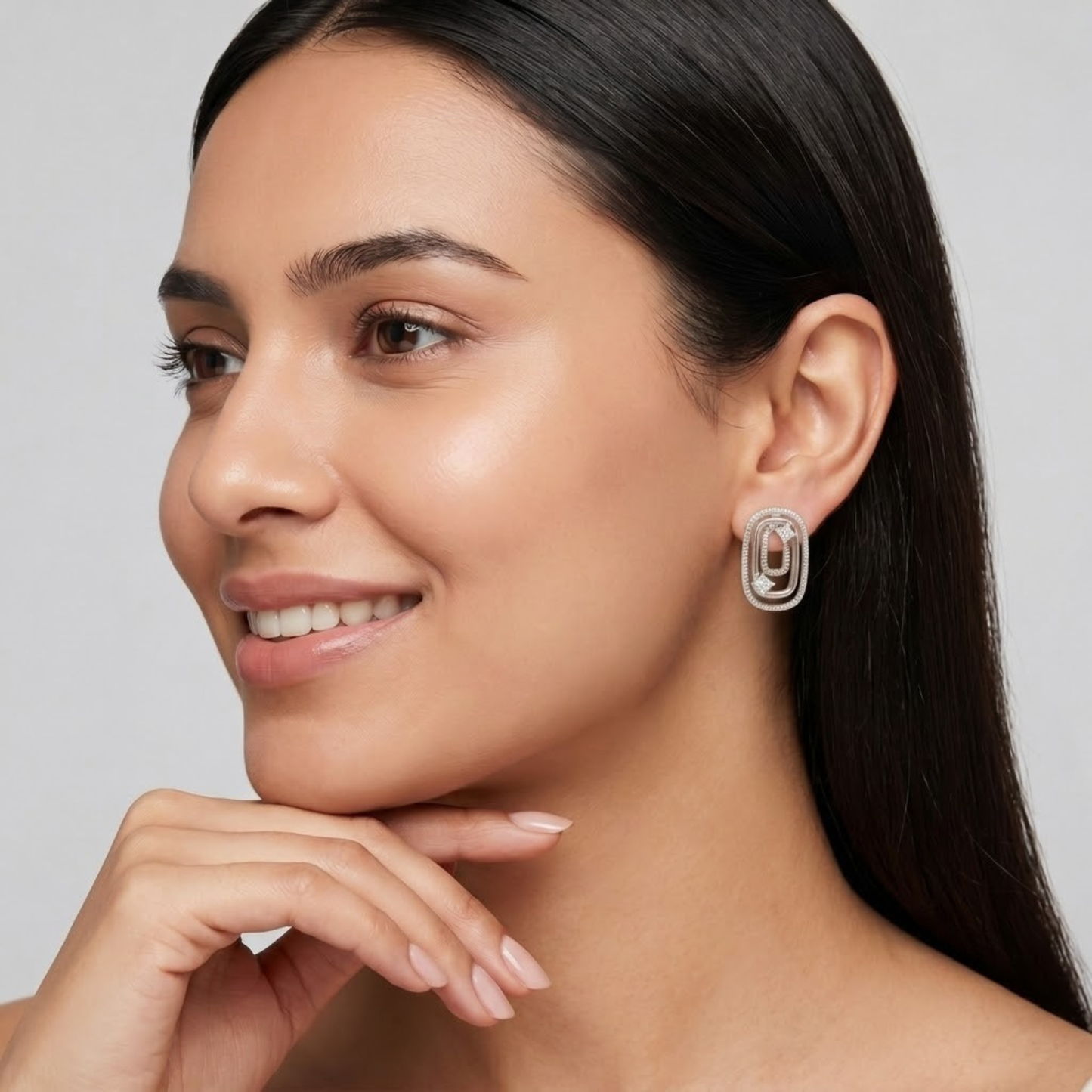 Textured Double Oval Shape Diamond Accent Earrings