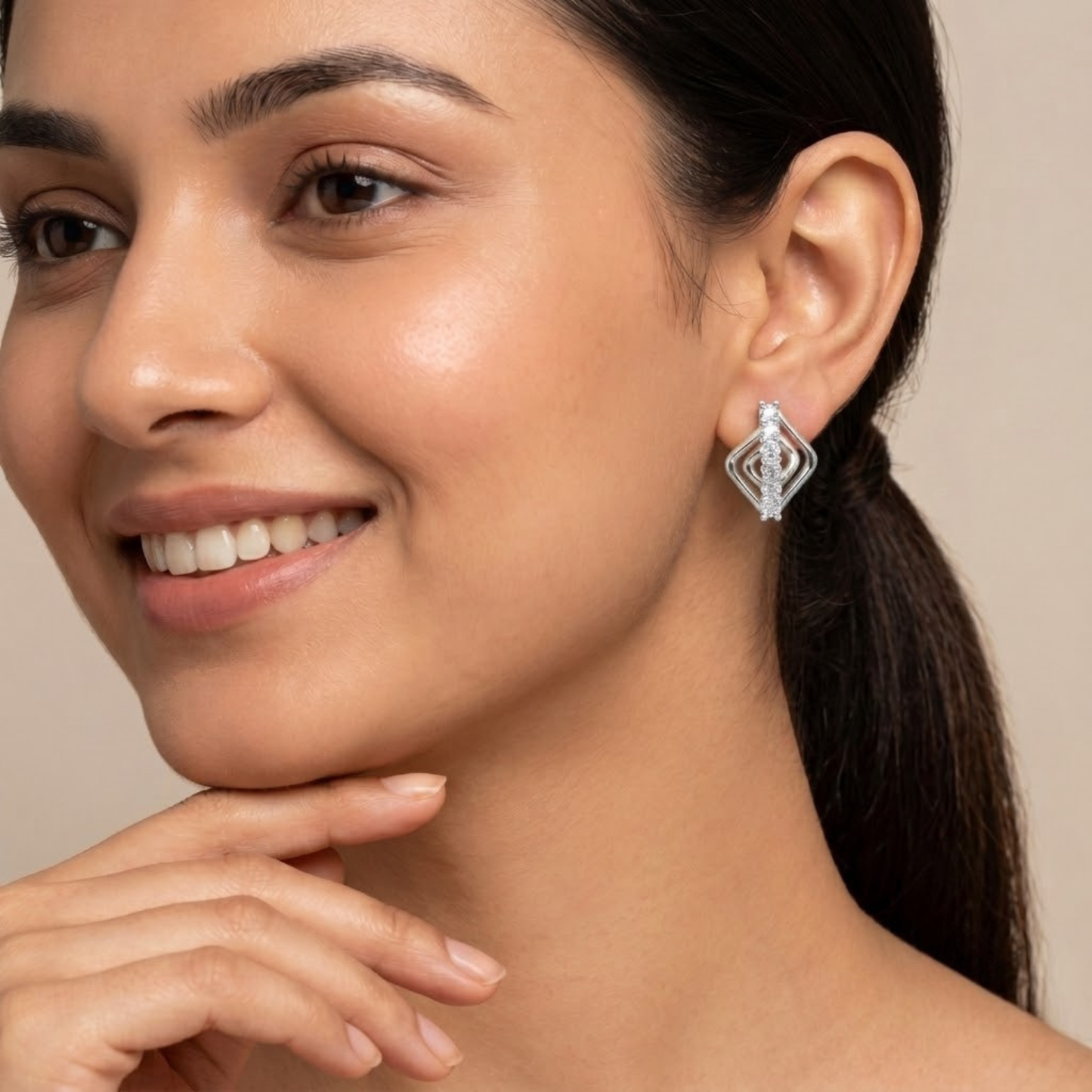 Round Layered Pave Row Stud Earrings