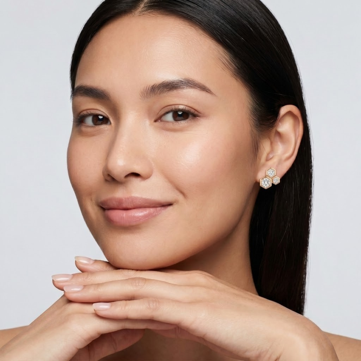 Hexagon Bezel Diamond Cluster Studs