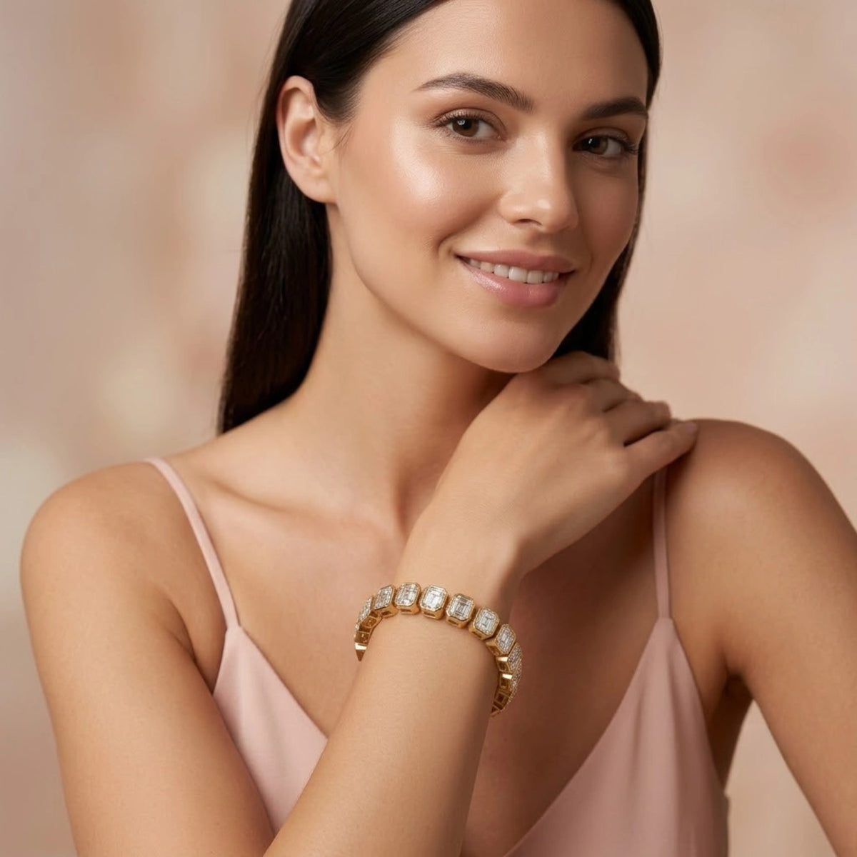 East-West Emerald Cut Bezel Tennis Bracelet