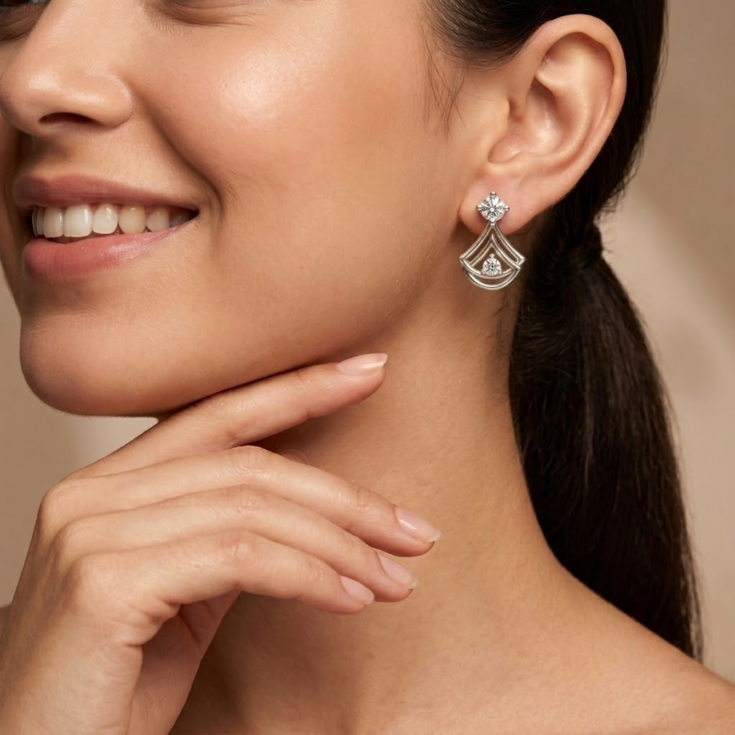 Open-Fan Geometric Multi-Layered Chevron Earrings