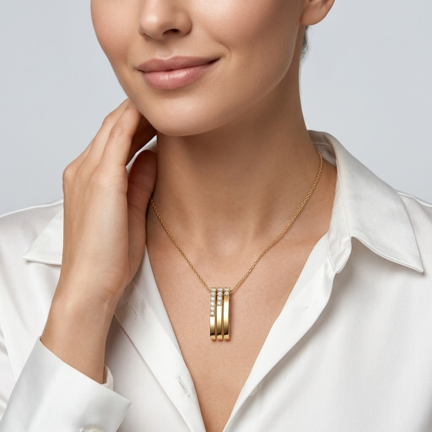 Triple Bar Pavé Diamond Drop Necklace