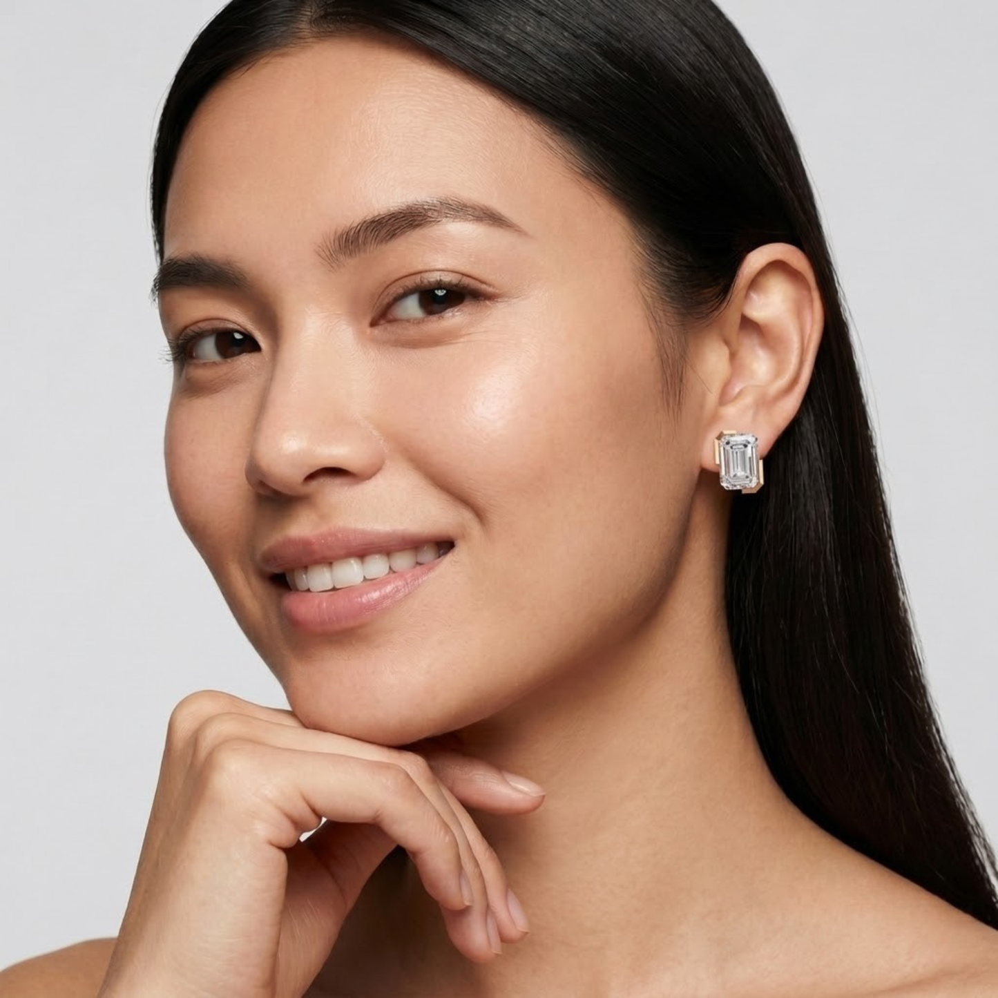 Emerald-Cut Solitaire Moissanite Diamond Stud Earrings