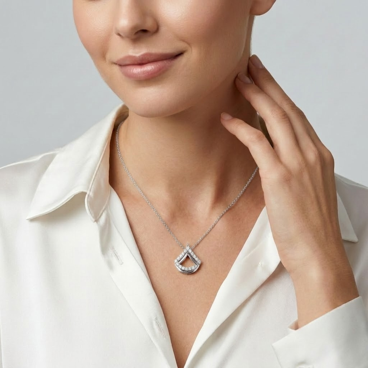 Geometric Fan-Motif Diamond Necklace